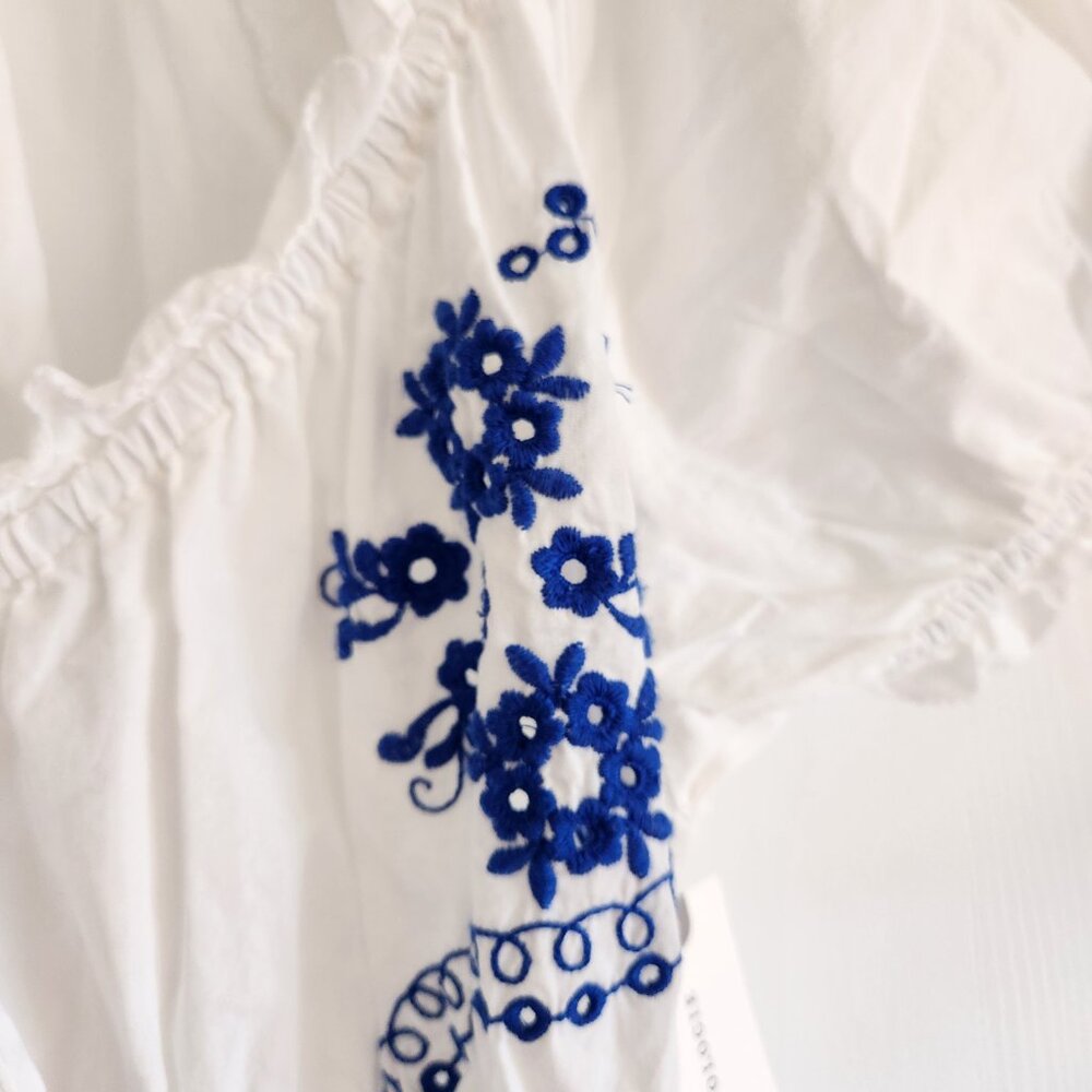 NWT Anthropologie Puff Sleeve Blue Floral Embroidered Babydoll Cottagecore Top L - Picture 6 of 10